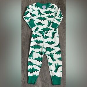 Hanna Andersson Green and White dinosaur pj set 2T